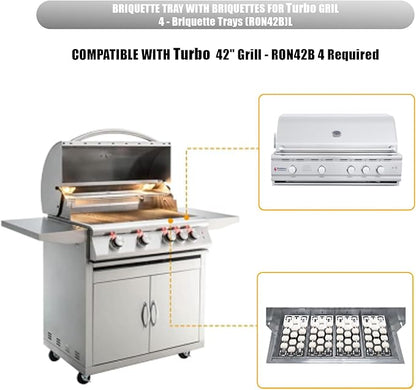 SafBbcue Briquette Tray for Turbo 720-0057 CG3CKW CG4CKW Elite BTE3221NG CG3TDN CG5TDN XG3TCN Classic CG3TCN Cutlass Pro Briquette Tray RON30B RON38B RON42B Grills Stainless Steel 4 pcs