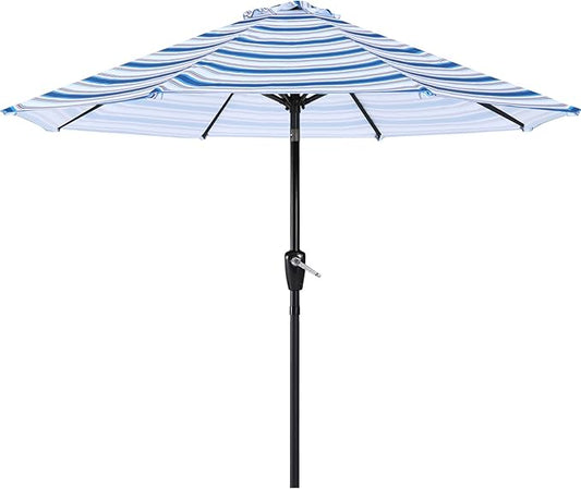 ABCCANOPY 9FT Patio Umbrella, Outdoor Waterproof Table Umbrella with Push Button Tilt and Crank, 8 Ribs UV Protection Pool Umbrella for Garden, Lawn, Deck & Backyard(Navy Blue Stripes)