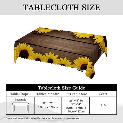 Swono Tablecloth 52"X70" Sunflowers, Garden Sunflowers Wooden Board Rectangle Table Cover Anti-Oil Tablecloth for Dining Tables, Parties, Wedding and Banquet Decoration
