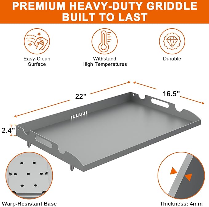 22 Inch Griddle Top for Blackstone with Spatula Set, Flat Top Griddle Replacement Part for Blackstone 1666 1813 1833 2203 with Rear Grease System, Powder Coated Steel Healthy Non-Toxic Durable