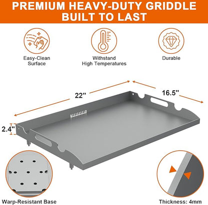 22 Inch Griddle Top for Blackstone with Spatula Set, Flat Top Griddle Replacement Part for Blackstone 1666 1813 1833 2203 with Rear Grease System, Powder Coated Steel Healthy Non-Toxic Durable