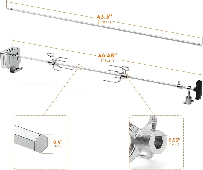 Hygrill Rotisserie Kit for All Hygrill 5-Burner Built-in Gas Grills | Grill Rotisseries with Motor, Spit Rod, 2 x 4-Prong Forks, Complete Holders, and Fixing Screws