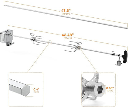 Hygrill Rotisserie Kit for All Hygrill 5-Burner Built-in Gas Grills | Grill Rotisseries with Motor, Spit Rod, 2 x 4-Prong Forks, Complete Holders, and Fixing Screws