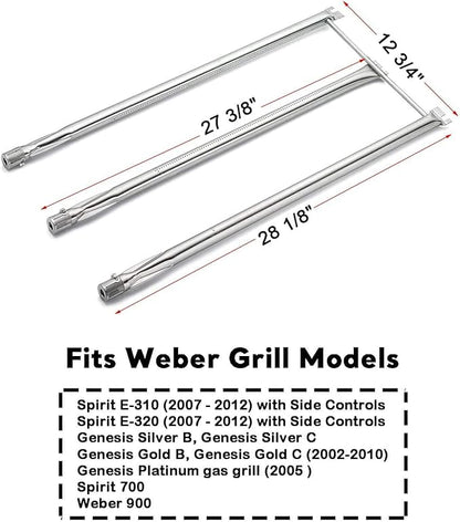 Uniflasy Grill Parts Replacement for Weber Spirit 310 E310, Genesis Silver B C, Genesis Platinum B C, Weber 900 (Side Control), 28 1/8" Stainless Steel Burner, 22.5" Stainless Steel Flavorizer Bars