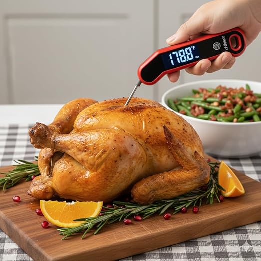 0.5 Sec Instant Read Meat Thermometer Digital with Auto Rotate Large LCD Display & Sleep Mode, ±0.5°F Accuracy, IP67 Waterproof Cooking Thermometer for BBQ Grill Smoker Candy