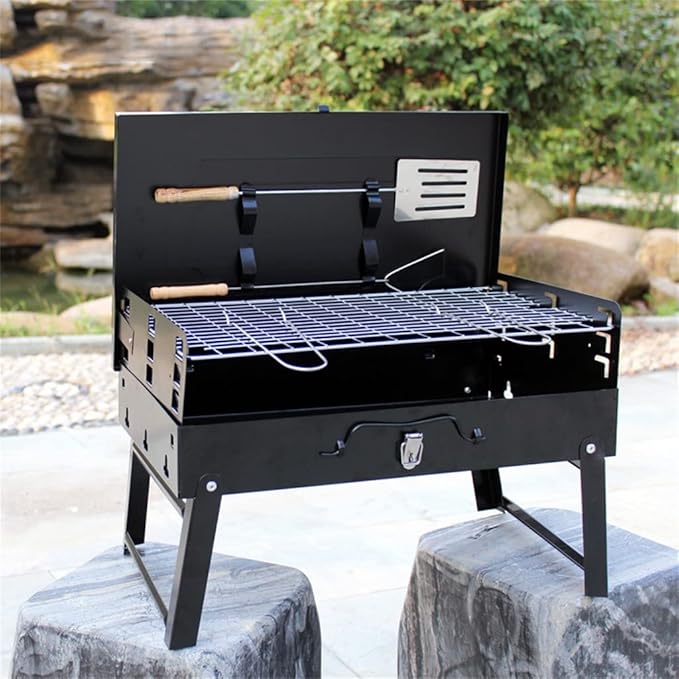 Portable Charcoal Grill for Camping BBQ Grills, Outdoor Barbecue Grill Folding Box Self-Service BBQ, Lightweight and Easy Clean,AsShow-D