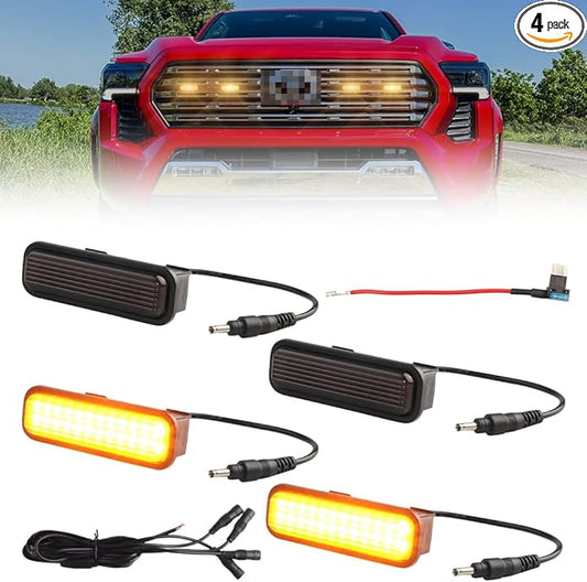 4 PCS Full LED Front Grille Lights for Toyo-ta Tacoma 2024 2025 Limited&Limited i-Force MAX, Amber LED Grille Clearance Light, OEM Grill Led Grilles Light for Tacoma Accessories