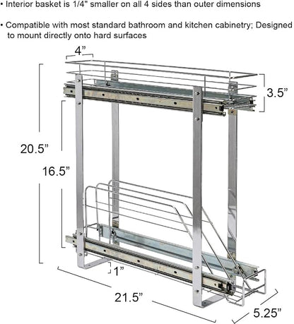 Household Essentials Glidez Multipurpose Chrome-Plated Steel Pull-Out/Slide-Out Storage Organizer for Cookware and Bakeware - 2-Tier Design - Fits Standard Size Cabinet or Shelf, Chrome