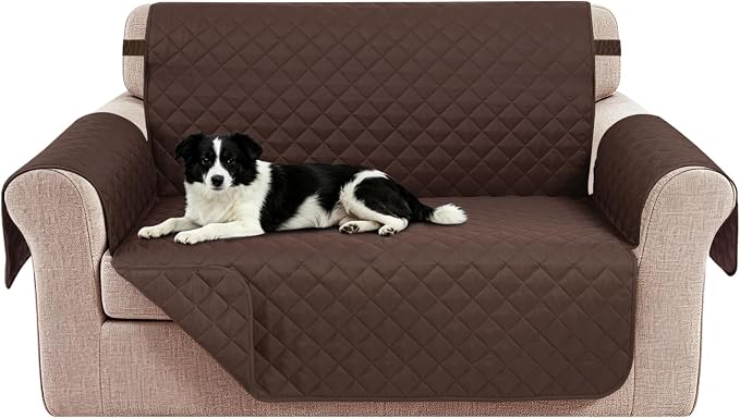 Reversible Loveseat Couch Sofa Covers, 2-Seater, Chocolate | Loveseat Covers for Dogs Water Repellent, Friendly Furniture Protector with Elastic Straps for Living Room