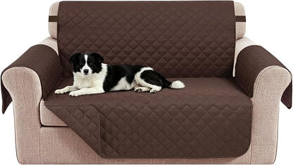 Reversible Loveseat Couch Sofa Covers, 2-Seater, Chocolate | Loveseat Covers for Dogs Water Repellent, Friendly Furniture Protector with Elastic Straps for Living Room