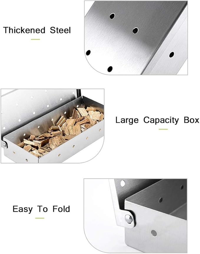 Smoker Box for BBQ Grilling Wood Chips, Stainless Steel Smoking Box Non-Warp for Barbecue, Best Grill Accessories for Charcoal Grill and Gas Grill with Large Capacity