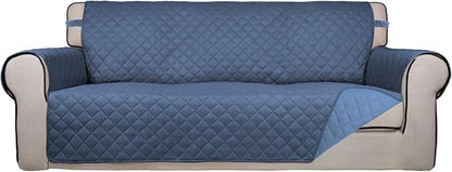 PureFit Reversible Quilted Sofa Cover, Water Resistant Slipcover Furniture Protector, Washable Couch Cover with Non Slip Foam and Elastic Straps for Kids, Pets (X Large, DarkBlue/LightBlue) | Dark Blue/Light Blue, Water Resistant Couch Protector, Washa...