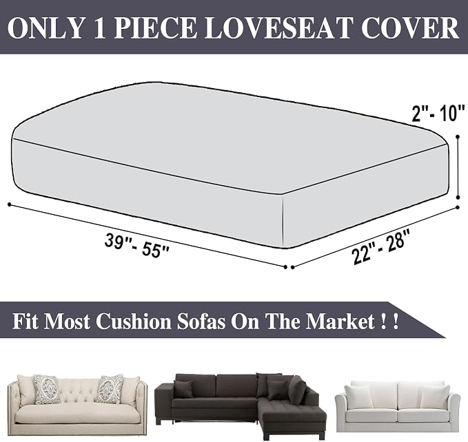 LA MEACK Couch Cushion Cover Loveseat Cover or 2 Seat Sofa Cover Washable Stretch Sectional Sofa Slipcover(1 Piece for Loveseat or Sofa 2-Seater, Dark Grey)