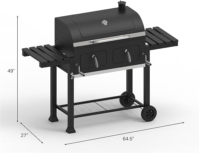 OLP8510CG Extra Large Dual Zone Charcoal Grill, 790 Square Inch Cooking Surface, With Thermometer and Warming Tray, Black