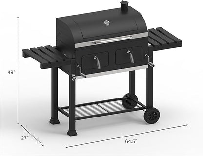 OLP8510CG Extra Large Dual Zone Charcoal Grill, 790 Square Inch Cooking Surface, With Thermometer and Warming Tray, Black