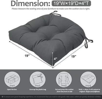 Outdoor Chair Cushions Set of 2, 19"x19" Tufted Outdoor Seat Cushions, Waterproof Patio Furniture Cushions, Grey