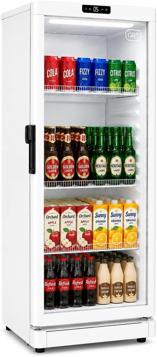 GRS Commercial Display Refrigerator, Glass Door Lock, Silver, 6.0 Cu. Ft