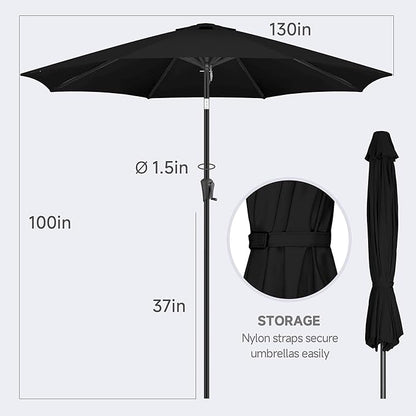 FLAME&SHADE 11 ft Patio Umbrella - Table Umbrella Outdoor with Push Button Tilt and Crank, UV Protection, 8 Sturdy Ribs, Market Umbrella for Garden, Deck, Backyard, Lawn, Pool and Beach(Black)