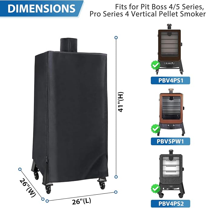 Vertical Pellet Smoker Cover for Pit Boss 4/5/7 Series Waterproof | Heavy Duty Grill Cover for Pit Boss 73550, PBV4PS1, PBV5PW1, PBV5P1 Vertical Pellet Smokers, with Zipper Design