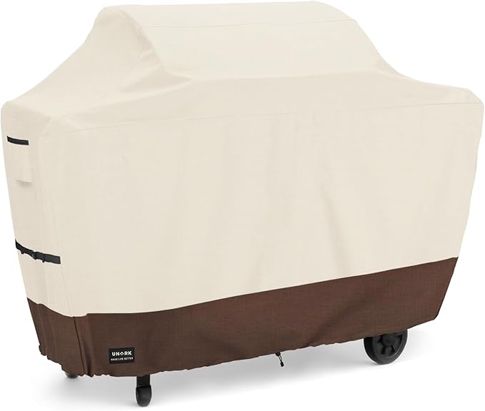 58 inch Grill Cover for Outdoor Grill, Gas Grill Covers Heavy Duty Waterproof Suitable for Weber Genesis 2, All Weather Protection BBQ Cover 58" L x 24" W x 46" H Beige and Brown