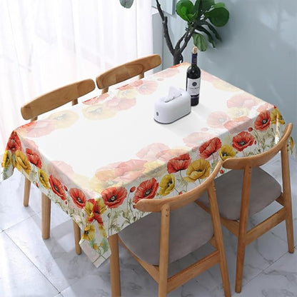 Decorative Rectangle Table Cloths Watercolor Poppy Spring Seasonal Summer Flower Tablecloth Table Cover for Dining/BBQ/Picnic/Coffee Table 52 X 70 Inches