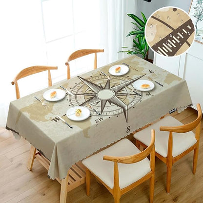 Swono Compass Rectangular Tablecloth Old World Map Nautical Compass Washable Table Cloth Kitchen Dining Room Table Cover for Party Dinner 50x72 Inch Tablecloths
