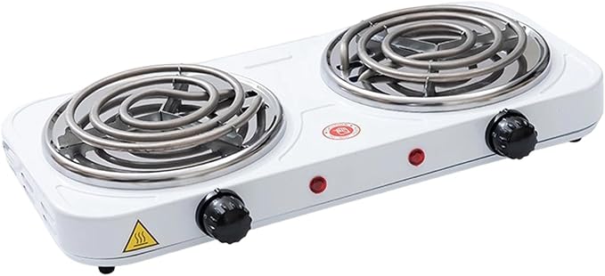 Countertop Double Burner Adjustable Temperature Kitchen Small Appliance Professional 2000W for Braising Scrambling Steaming, Heating Tube