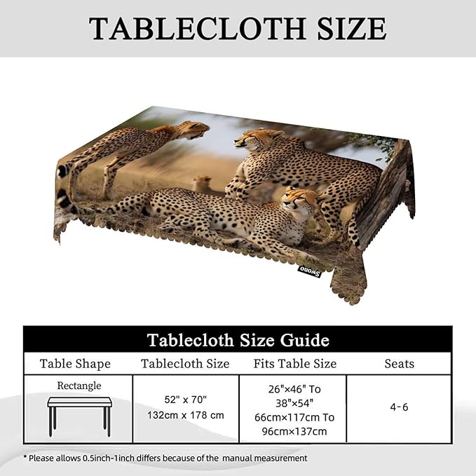 Swono Cheetah Table Cover African Animal Leopard Family Cheetah Grassland 50x72 Inch Table Cloth for Rectangle Tables Buffet Parties Coffee BBQ and Dinning Tablecloth