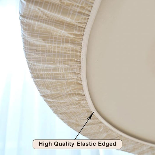 LIBERECOO Round Vinyl Fitted Tablecloth with Flannel Backing Elastic Edge Table Cover Waterproof Stain-Resistant Wipeable Tablecloths Fits 40-44 Inch Round Tables