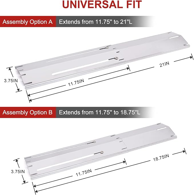 Universal Grill Heat Plates Heat Tents Heat Shields for Gas Grill, Adjustable Barbecue BBQ Grill Flame Tamers Burner Covers Heat Deflectors, Stainless Steel Gas Grill Replacement Parts, 4-Pack