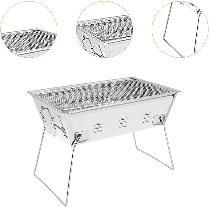 Outdoor Foldable Charcoal Grill Stainless Steel Convenient Card Mini Type Barbecue Grill Stove Multifunction Supplies Grilling