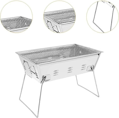 Outdoor Foldable Charcoal Grill Stainless Steel Convenient Card Mini Type Barbecue Grill Stove Multifunction Supplies Grilling