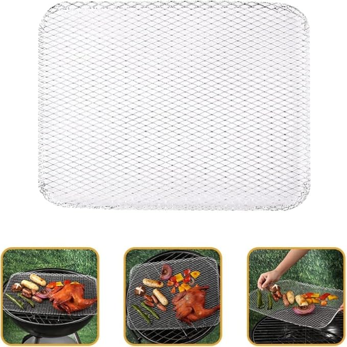 Luxshiny BBQ Grill Mesh Mat: 10Pcs Disposable Aluminum Grill Topper Broiler Net Pans Non-Stick Cooking Grid Grates Pad Baking Tools for Outdoor Camping Barbeque Picnics Backpacking Backyards