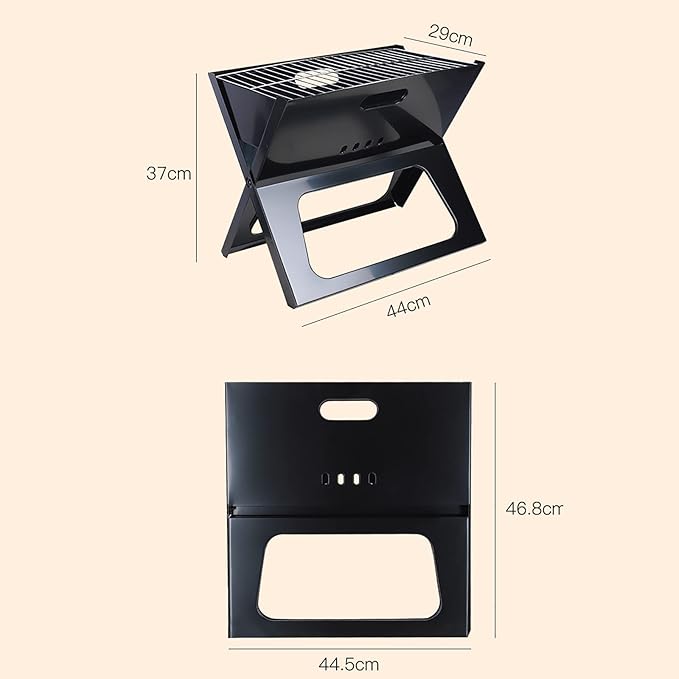 Notebook Charcoal BBQ Grill, Instant Foldable & Easy Portability, For Outdoor Barbecues Camping Traveling Picnics Garden Beach Party Black