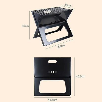 Notebook Charcoal BBQ Grill, Instant Foldable & Easy Portability, For Outdoor Barbecues Camping Traveling Picnics Garden Beach Party Black