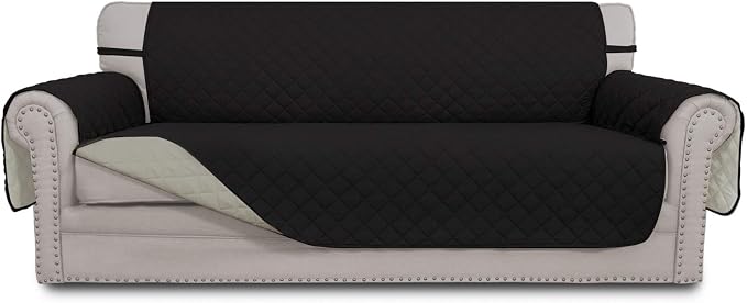 Easy-Going Reversible Couch Cover, 4 Seater Sofa, Black/Beige | XX-Large Sofa, Washable Slipcover For Dogs, Water Resistant Mat, Living Room, Non-Slip Sofa Cover, Pet Friendly
