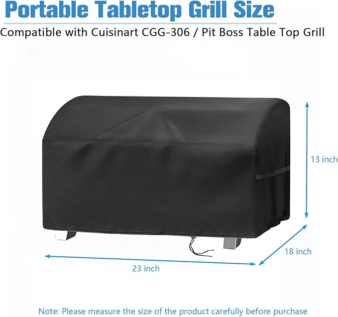 Portable Grill Cover for Cuisinart CGG-306, Waterproof Small Table Top BBQ Grill Cover, Heavy Duty 600D Outdoor Tabletop Grill Cover