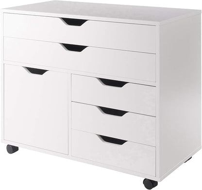 Winsome Halifax Mobile Storage Cabinet with 1 Door & 5 Drawers, White | Stylish & Functional Home Storage Cabinet for Filing, Kitchen Organization, Moveable Furniture for Office, Dorms, Apartments