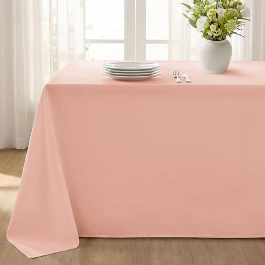 Softalker Rectangle Tablecloth, Waterproof Table Cloths Wrinkle Free Fabric Washable Polyester Table Cover for Dining Tables Party Outdoor Camping Parties Buffet Wedding - 90 x 132 inch, Pink