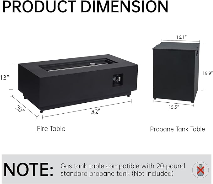 42-inch Propane Fire Pit, 50000 BTU Fire Pit Table with Wind Guard and Propane Tank Cover Table, Includes Rain Cover, Lava Rocks, and 2 Baking Pan, CSA Certified for Garden, Pool, Backyard