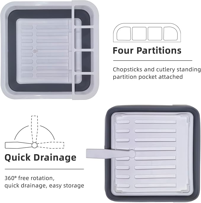 THANSTAR Collapsible Dish Drying Rack for RV Campers Portable Dinnerware Drainer Organizer for Kitchen Travel Trailer
