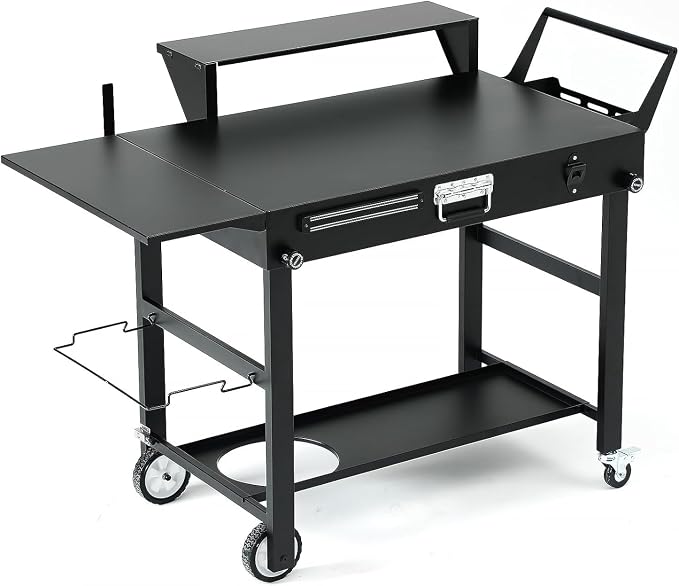Grill Cart for Blackstone 22 Inch Griddle, 31" Tall Foldable Outdoor Griddle Table with Wheels, BBQ Prep Station with Side Shelf, Bar Top Shelf & Lower Storage