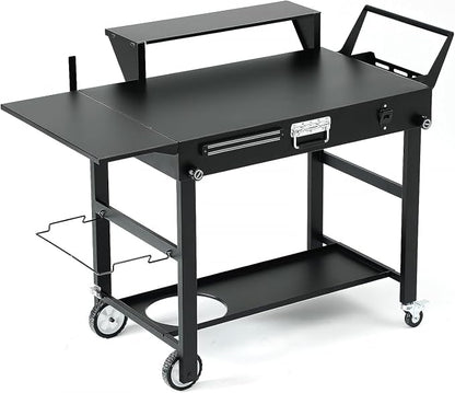 Grill Cart for Blackstone 22 Inch Griddle, 31" Tall Foldable Outdoor Griddle Table with Wheels, BBQ Prep Station with Side Shelf, Bar Top Shelf & Lower Storage