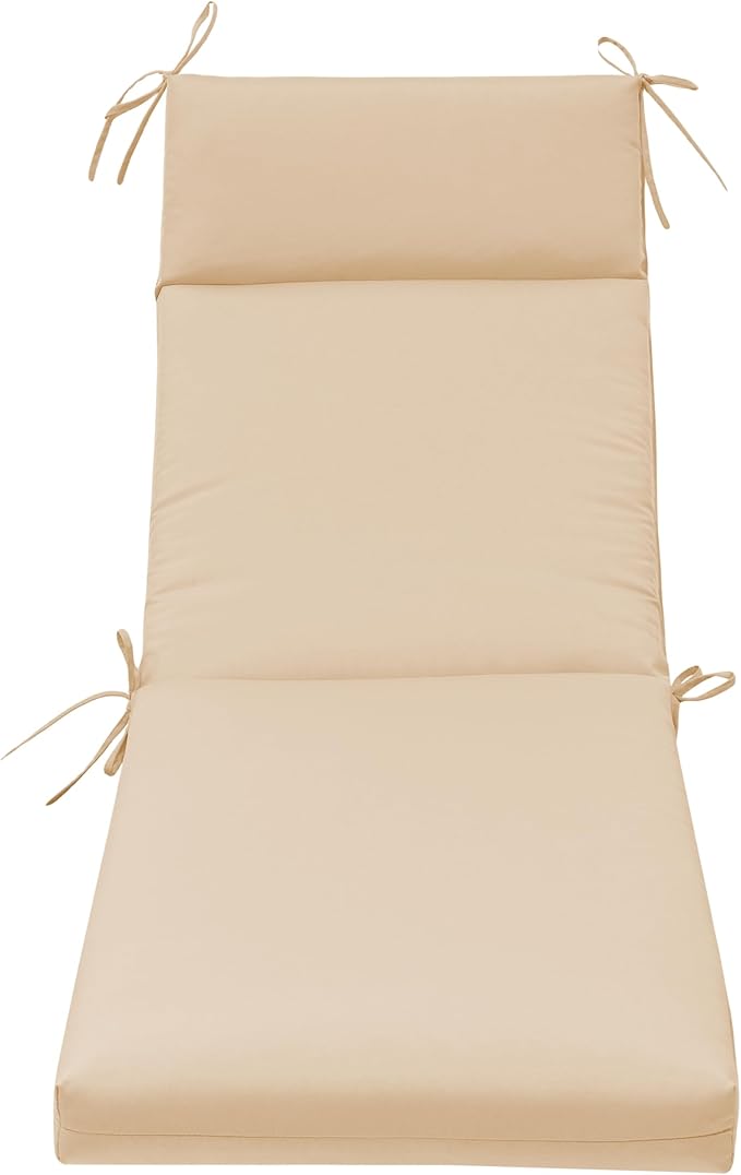 QILLOWAY Outdoor Chaise Lounge Cushion,All Weather High-Density Foam Recliner Chairs Replacement Cushions，Beige,Sand,Camel.