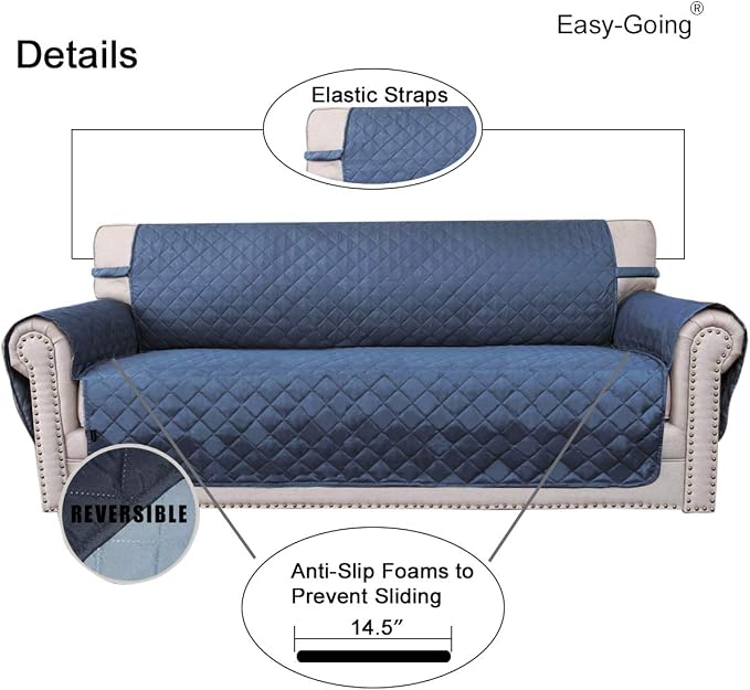 Easy-Going Reversible Couch Cover, Small Chair, Dark Blue/Light Blue | Machine Washable Slipcover For Dogs, Water Resistant Furniture Mat For Living Room, Non-Slip Sofa Cover, Pet Friendly