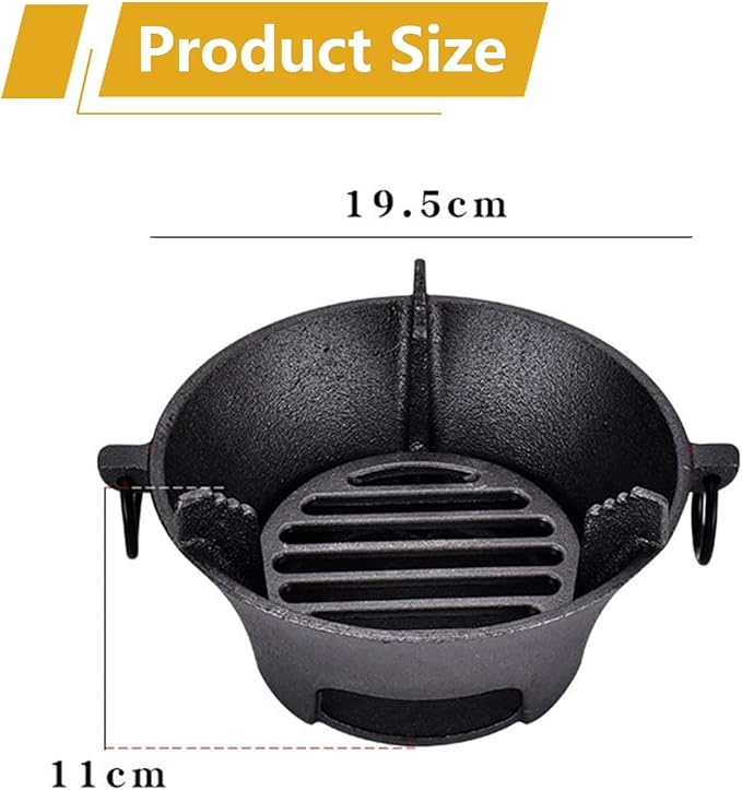 Cast Iron Charcoal Stove Korean BBQ Grill Japanese Style Cooktop Portable Outdoor Cooking Equipment with Clip and Cup Set(19.5cm)