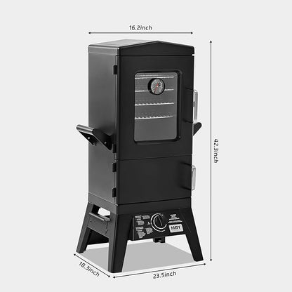 Large Vertical Propane Smoker Grill 4-Rack Outdoor Gas BBQ Smoker with Temperature Control, Heavy Duty Design & Weather-Resistant Cover for Meat, Fish, Ribs