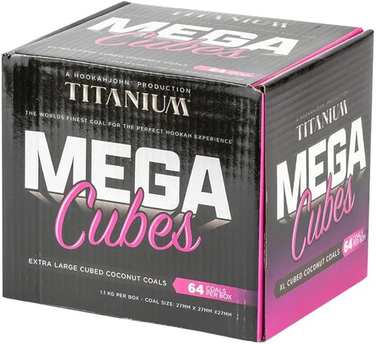 HookahJohn Titanium Hookah Coconut Coals,1.2 Kg Natural Hookah Charcoal,64ct (Mega Cubes)