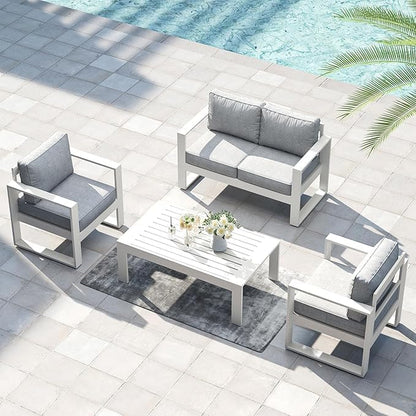 LayinSun Outdoor Patio Aluminum Loveseat, Metal Modern 2-Seat Sofa with Washable Thick Cushions