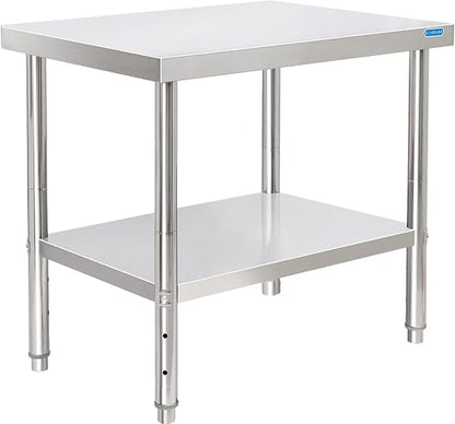 KUARBARR Stainless Steel Table for Prep & Work with Undershelf 24 x 30 Inches NSF Metal Commercial Kitchen Prep Table with Adjustable Under Shelf Worktable for Restaurant Home Outdoor